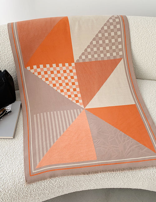 Fashion Orange Rice Color Big Triangle Print Imitation Cashmere Thickening Short Shawl  Fleemere