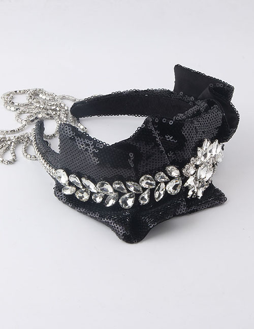 Fashion Black Metallic Diamond Sequined Tassel Headband
