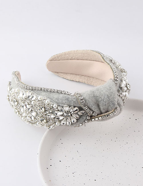 Fashion Grey Velvet Full Diamond Pearl Headband