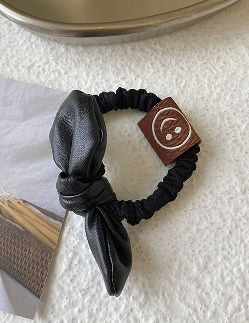 Fashion Black Hair Ring Faux Leather Patch Knotted Pleated Hair Tie