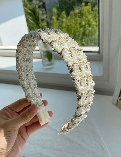 Fashion Off-white Pearl Wool Braided Broad Brim Headband