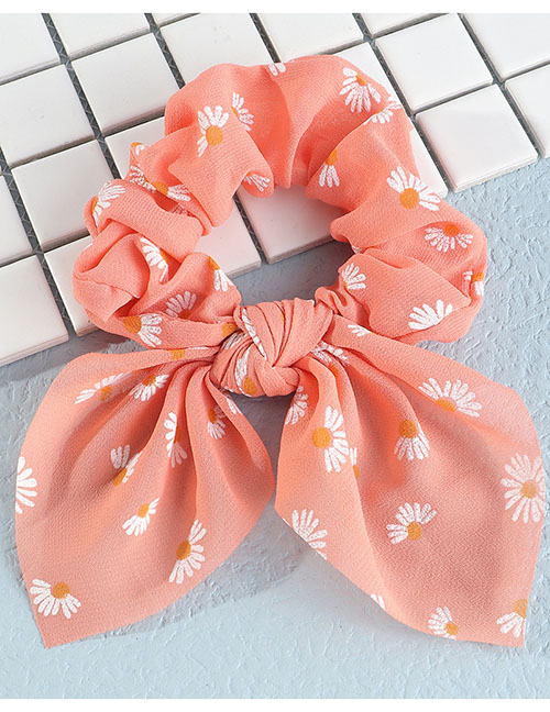 Fashion Orange Fabric Printed Knotted Pleated Hair Tie