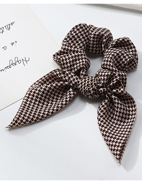 Fashion Houndstooth Bow Print Streamer Pleated Hair Tie