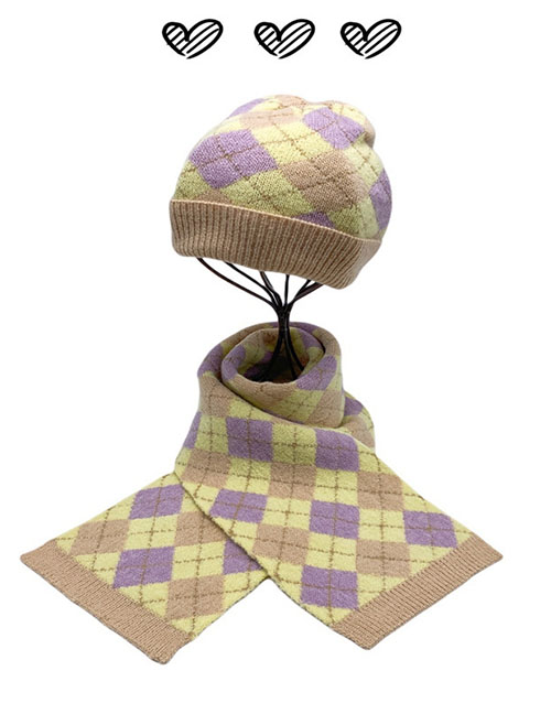 Fashion Kazgge Children's Plaid Knitted Scarf Hat Kit