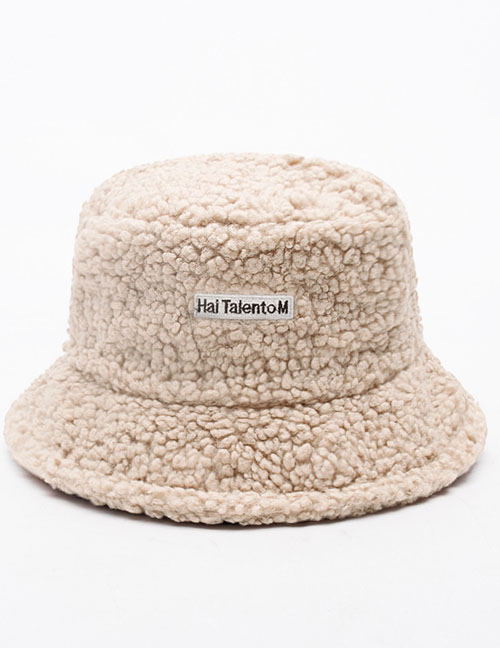 Fashion Beige Lamb Wool Patch Fisherman Hat