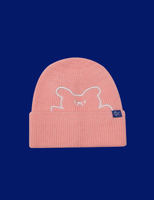 Fashion Pink Bear Embroidered Wool Beanie