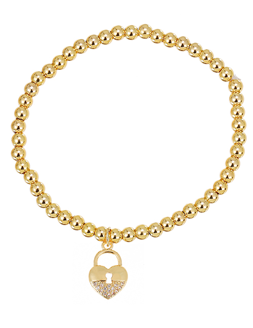 Fashion Gold Copper Inlaid Zircon Beaded Love Lock Bracelet
