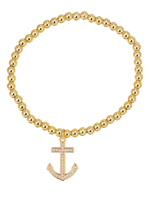 Fashion Gold Copper Inlaid Zircon Beaded Anchor Bracelet