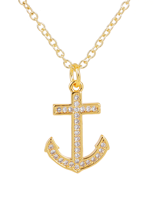 Fashion Gold Copper And Zircon Anchor Necklace
