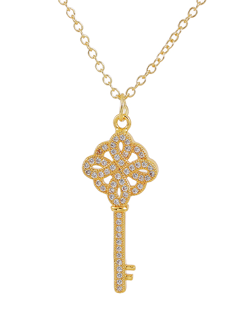 Fashion Gold Copper Inlaid Zircon Pattern Key Necklace