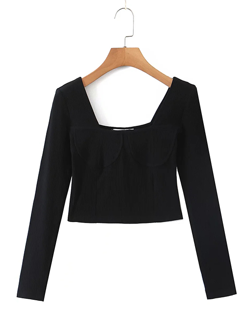 Fashion Black Square Neck Knitted Top