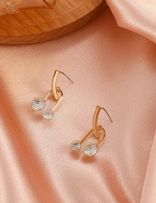 Fashion Gold Color Copper Inlaid Zirconium Geometric U-shaped Earrings