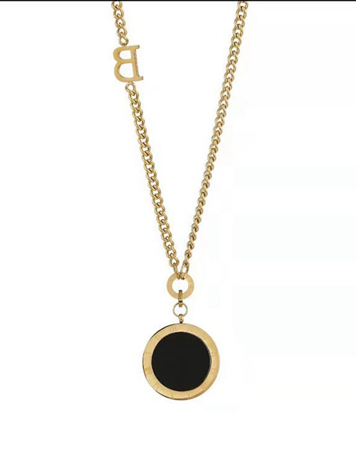Fashion Gold Color Titanium Steel Black And White Medal Necklace
