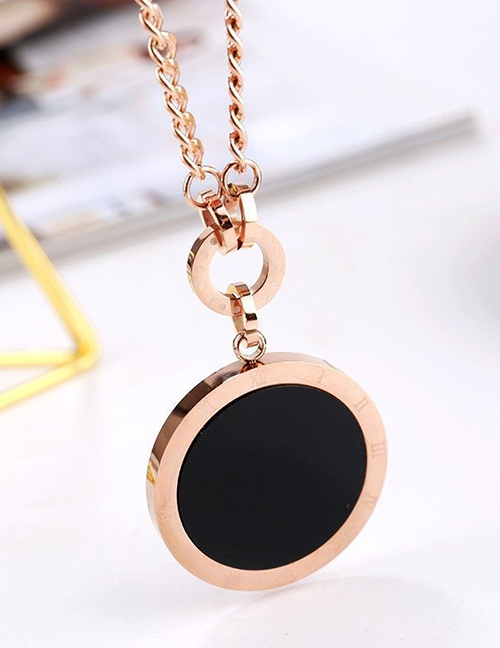 Fashion Rose Gold Color Titanium Steel Black And White Medal Necklace