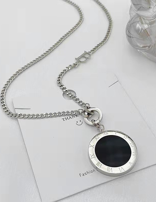 Fashion Silver Color Titanium Steel Black And White Medal Necklace