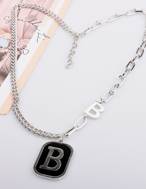 Fashion Silver Color Titanium Steel Thick Chain Letter Necklace
