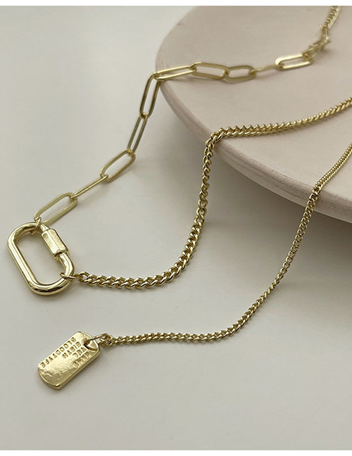 Fashion Gold Color Titanium Steel Geometric Tag Double-layer Necklace