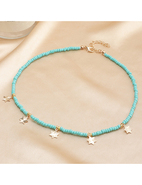 Fashion Blue Alloy Rice Beads Beaded Star And Moon Necklace