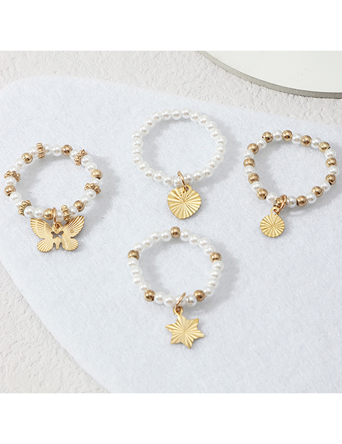 Fashion Suit Alloy Pearl Beaded Butterfly Medal Ring Set