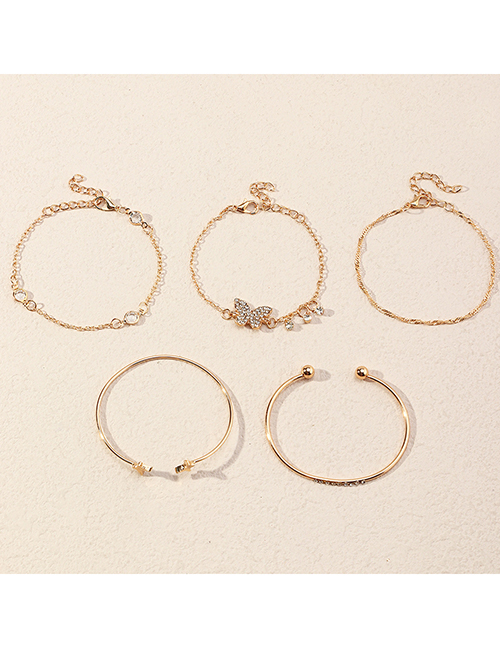 Fashion Gold Color Alloy Diamond Butterfly Geometric Bracelet Set
