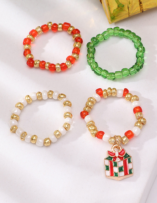 Fashion Gift Christmas Red And Green Rice Bead Beaded Ring Set