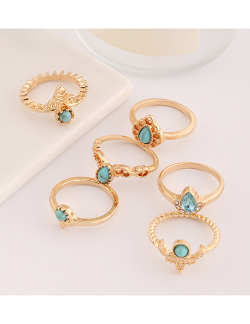 Fashion Gold Color Alloy Geometric Turquoise Ring Set