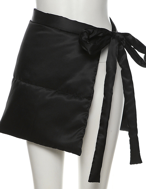 Fashion Black Short Skirt W21j06260 Side Slit Lace-up Skirt