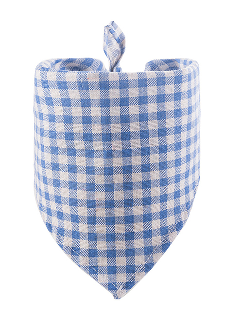 Fashion Blue Plaid Cotton And Linen Check Triangle Saliva Towel