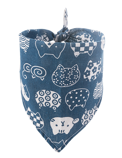 Fashion Lucky Cat On Blue Background Cat Print Bandage Triangle Saliva Towel