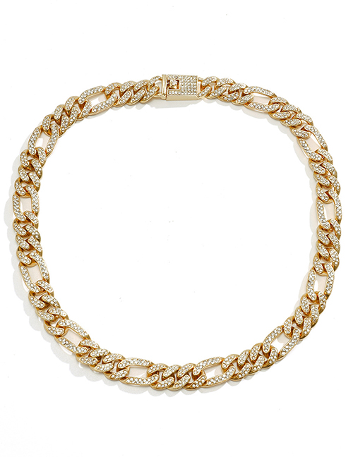 Fashion Gold Color Geometric Full Diamond Cuban Chain Necklace