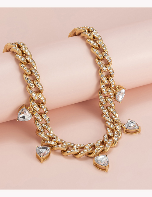 Fashion Metal Alloy Micro Diamond Love Cuban Chain Necklace
