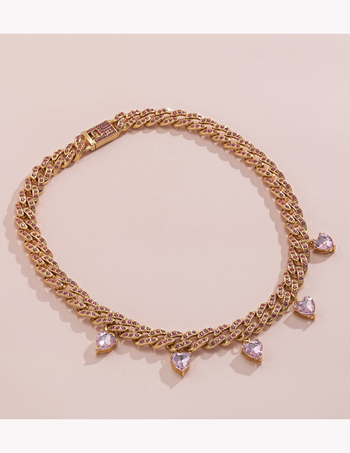 Fashion Gold Color Alloy Micro Diamond Love Cuban Chain Necklace