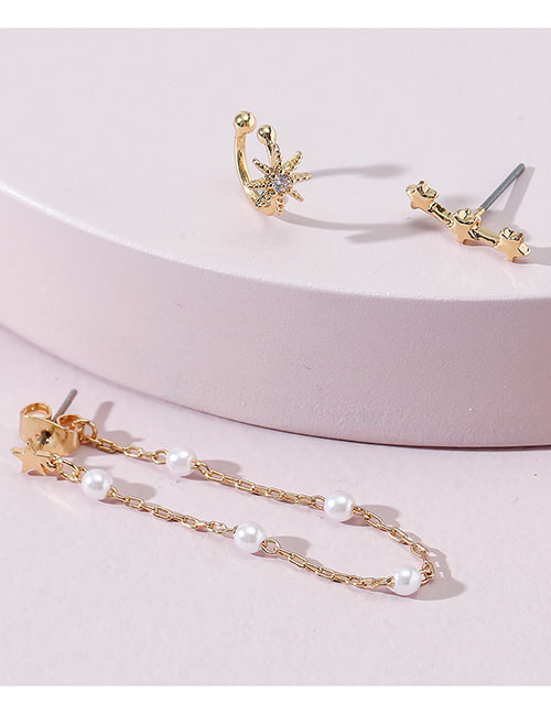 Fashion Gold Color Acrylic Pearl Chain Star Single Side Stud Earrings