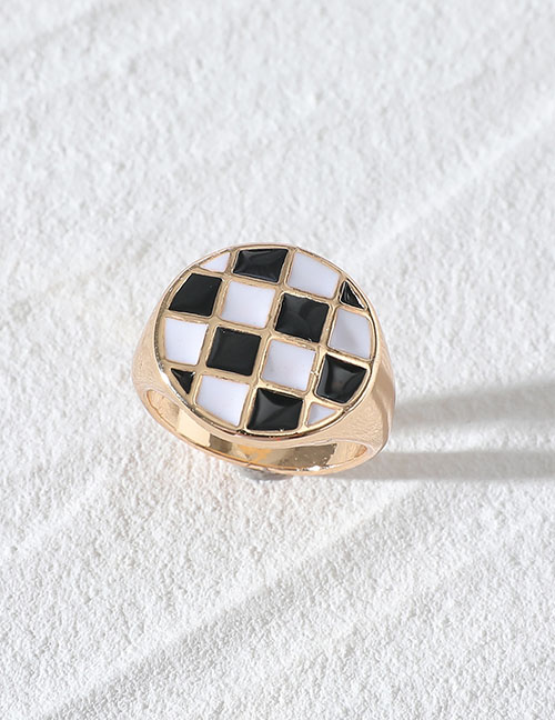 Fashion Black Oil Drop Checkerboard Round Ring