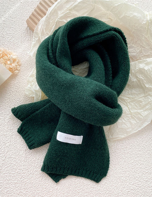 Fashion Green Pure Color Patch Knitted Scarf