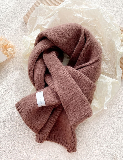 Fashion Leather Pink Pure Color Patch Knitted Scarf