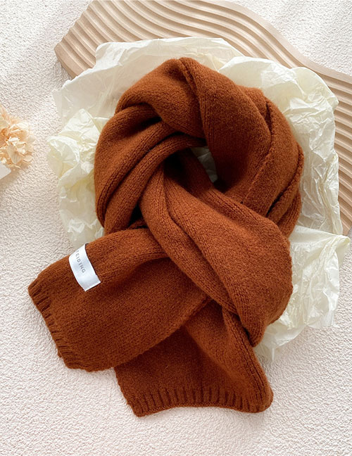 Fashion Caramel Colour Pure Color Patch Knitted Scarf