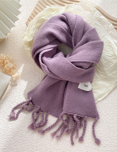 Fashion Purple Patch Knitted Fringe Scarf