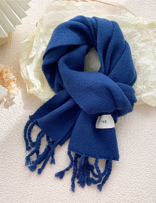 Fashion Blue Patch Knitted Fringed Scarf