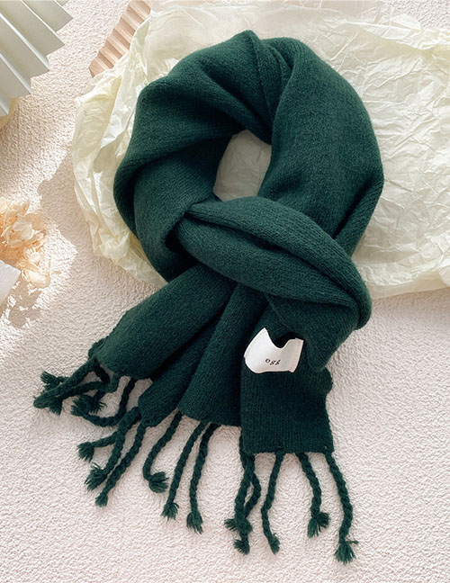 Fashion Green Patch Knitted Fringe Scarf