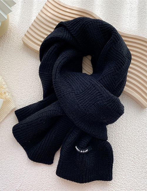 Fashion Black Patch Wool Knitted Scarf