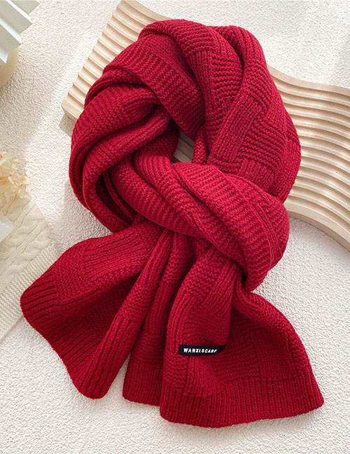 Fashion Red Wine Patch Wool Knitted Scarf