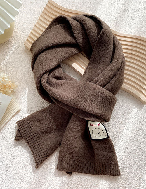 Fashion Brown Pure Color Knitted Patch Scarf