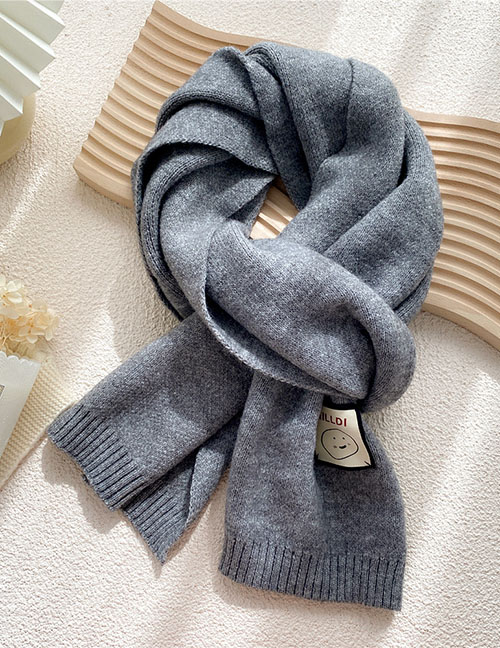 Fashion Grey Pure Color Knitted Patch Scarf