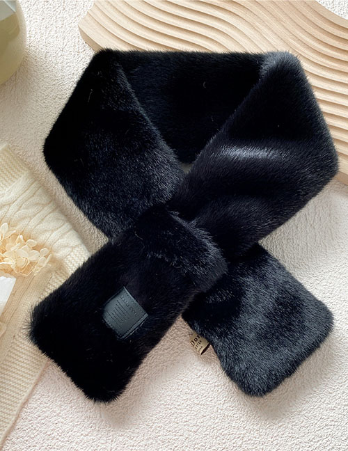 Fashion Black Rabbit Fur Cross Patch Scarf