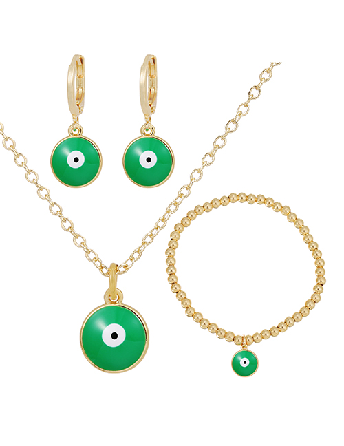 Fashion Green Copper Drip Oil Eyes Necklace Earrings Bracelet Set