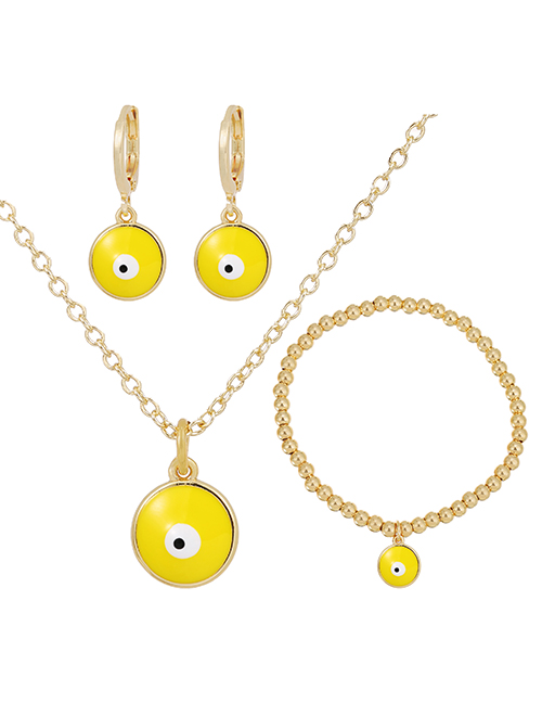 Fashion Yellow Copper Drip Oil Eyes Necklace Earrings Bracelet Set