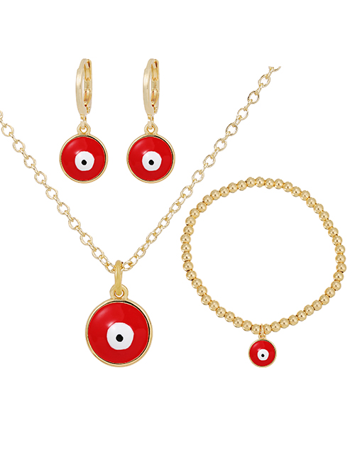 Fashion Red Copper Drip Oil Eye Necklace Earrings Bracelet Set