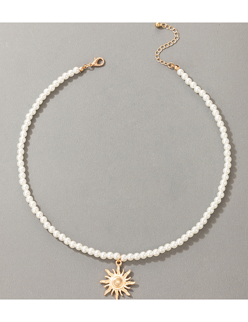 Fashion 1# Alloy Pearl Beaded Sun Flower Necklace