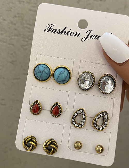 Fashion 1# Alloy Crackle Rhinestone Pearl Earring Set